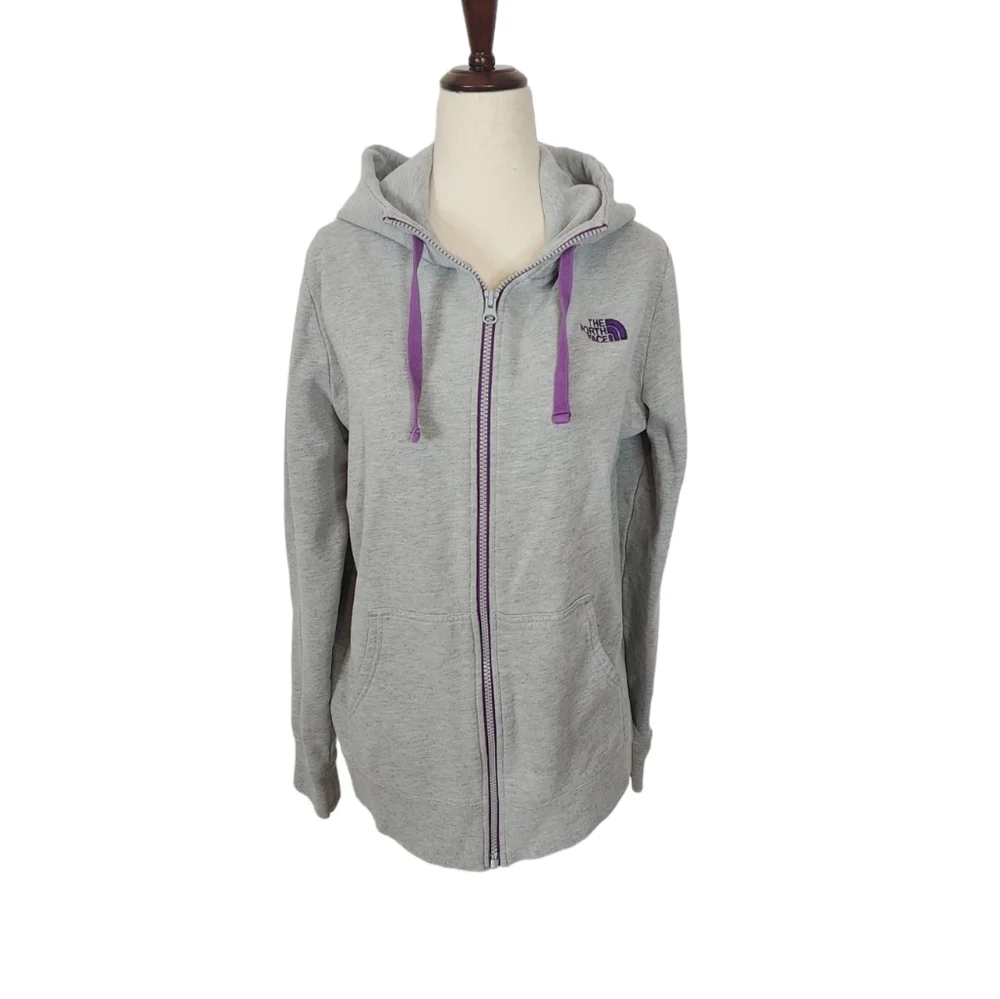 The North Face Grey & Purple Hoodie Zip Sweatshirt XL
